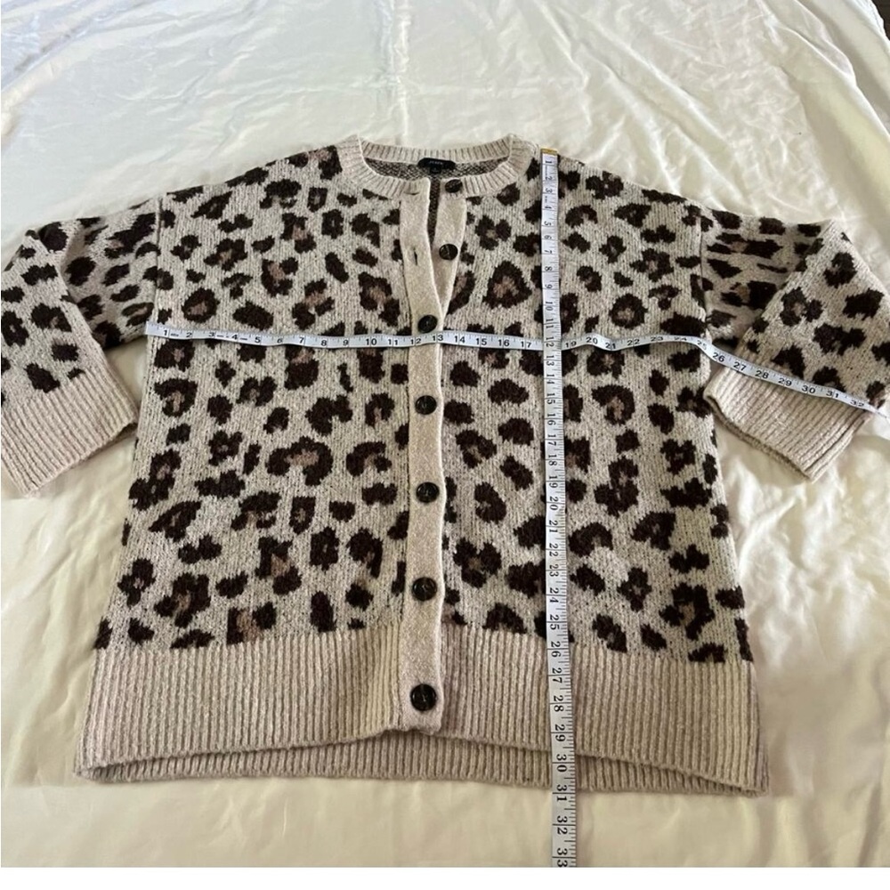J. Crew Merino Wool Alpaca Blend Leopard Print Oversized Cardigan Sweater Wmns L